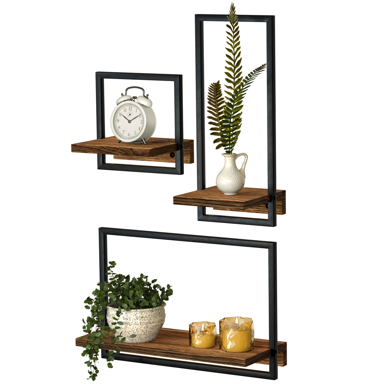 Metal Frame Rustic Wooden Floating Hanging Shelves – DELFOY